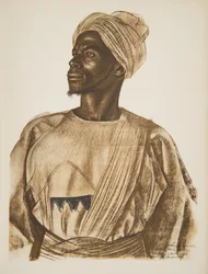 Gadem, elephant hunter (Birao), from ‘Drawings and Paintings of Africa’, executed during the Citroën Central Africa expedition, second Haardt-Audouin-Dubreuil mission, published in Paris, 1927, colour lithograph