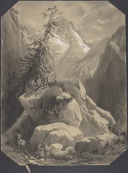 Three Goats in a Mountainous Landscape