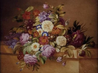 Roses, Convolvuli and Other Flowers on a Ledge