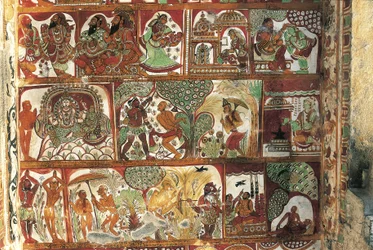 Frescoes Depicting Life of Shiva in Shrine for Parvati, Nataraya Temple, Chidambaram, Tamil Nadu, India, 5th Century