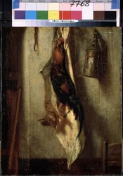 Still Life with Rooster and Hare, Suspended on a Hook, and Lantern