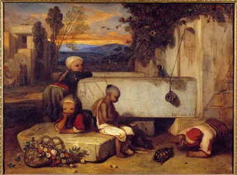 Turkish Children Playing with a Turtle