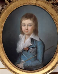 Portrait of Louis XVII (1785-1795) depicted as a dolphin. Pastel painting by Alexander Kucharski. Versailles, Castles of Versailles and Trianon