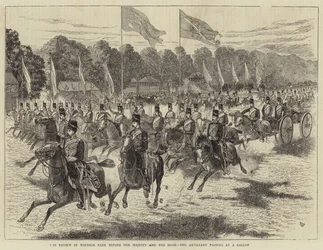 The Review in Windsor Park before Her Majesty and the Shah, the Artillery passing at a Gallop (engraving)