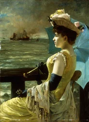 A Lady with a Parasol Looking out to Sea