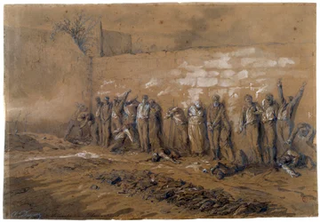 Commune de Paris: execution of 147 fighters of the Commune on the wall of the Federes at Pere Lachaise in Paris on 28/05/1871