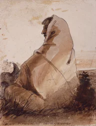 Indian Mourning over a Grave, Marked by a Buffalo Skull