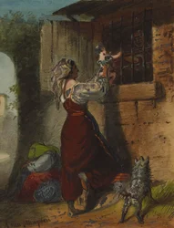 Woman Lifting Infant to Cell Window