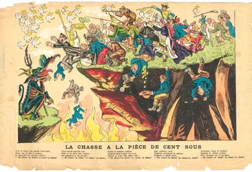 Flying Leaf, Satirical in Colors, circa 1878: Hunting a Hundred Sub Piece - Silver - Devil, Cures Illustration by Alfred Le Pete