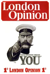 First World War: poster for the recruitment of British soldiers: Commander Lord Horatio Herbert Kitchener of Khartoum (1850-1916), British soldier and statesman, pointing at military recruits: “The country needs you”. Drawing by Alfred Leete (1882-1933)