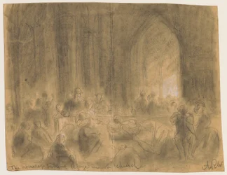 The homeless taking refuge in a church during the Chicago Fire of 1871