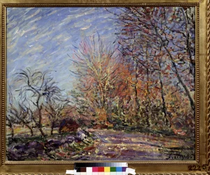 At the edge of the forest in Fontainebleau. Painting by Alfred Sisley, 1855. Pushkin Museum, Moscow