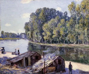 Huts on the Edge of the Canal du Loing with Sun Shining