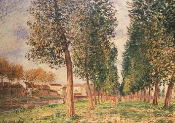 The Poplar Avenue at Moret, Cloudy Day, Morning