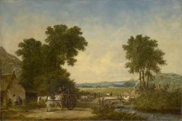 Wooded Country Landscape with Figures in a Cart