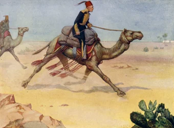 British General Charles George Gordon Galloping Across the Sahara Desert on a Camel