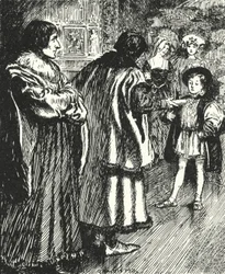 Erasmus watching Sir Thomas More presenting a poem he had written to the young Prince Henry, future King Henry VIII
