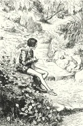 French potter Bernard Palissy watching lizards in the garden as a boy