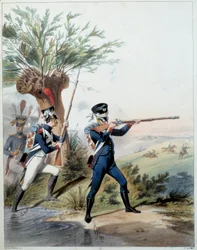 Napoleonic Army: Imperial Guard. Engraving by Alfred De Marbot (19th century) 1809. Malmaison, Musee Du Chateau.