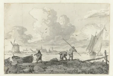 Fishermen with Their Rowboat on the Spaarne near Haarlem