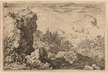 Three Travelers at the Foot of a High Rock