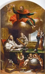St Paul appears to St Albert the Great and St Thomas of Aquinas