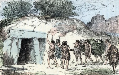 Prehistory, neolithic: funeral ceremony, engraving from 