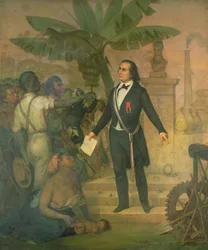 Joseph Napoleon Sebastien Sarda Garriga with the Emancipation Decree on La Reunion