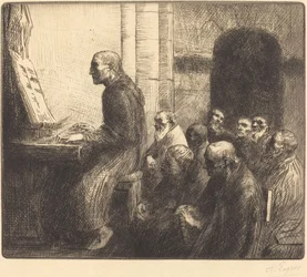 Monk Playing the Organ in Church