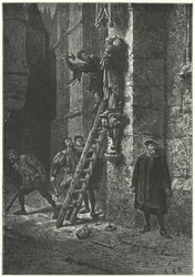 Protestants destroying a statue of the Virgin and Child on Notre Dame, Paris