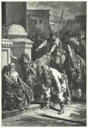 The Death of Roman Consul Marcus Papirius in the Gallic Sack of Rome, 387 BC (engraving)