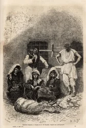 Bulgarian workers, near Sophia, engraving after the drawing of A. De Neuville, illustrating the journey to Bulgaria, by Guillaume Lejean, in 1867, published in 