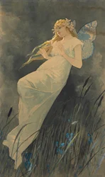 Elf with iris flowers