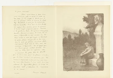 Illustration with Woman Sitting by Bust of Man and Water Jug by the Poem La jarre couronnée by Marcel Schwob