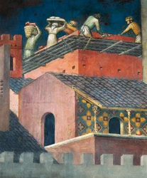 Effects of Good Government in city, masons at work, detail from Allegory and effects of good and bad government in town and country
