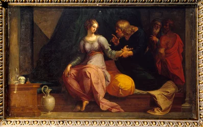 The doctor Acestinus examines Chariclee Illustration of The Ethiopics or History of Love of Theagene and Chariclee by Heliodore (Heliodoros) by Emese (4th century AD)