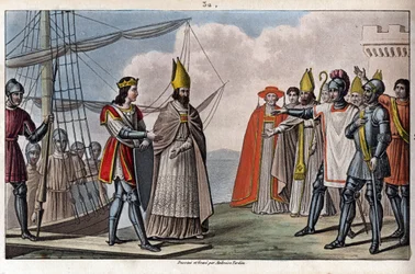 Louis IV of Overseas (921-954), Carolingian dynasty. He was brought back from England to France by Guillaume, Archbishop of Sens, to regain under the tutelage of Hugues the Great - Drawn and engraved by Ambroise Tardieu in 1825