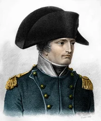 Portrait of Napoleon at the Time of the Battle of Austerlitz (1805) - in Portraits of the French Generals Following the Victories and Conquests of the French. Engraved by Ambroise Tardieu in 1818. Stella Collection