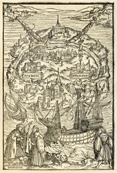Map of the New Island of Utopia from a 1518 Edition of Utopia by Sir Thomas More, First Published in 1516