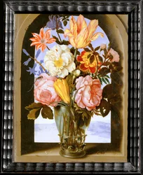 Bouquet of Flowers in a Stone Archway Opening