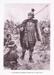 A Legionary Guarding Captives in a Field (illustration from The Roman Soldier)