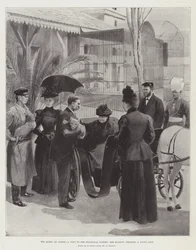 The Queen at Cimiez, a Visit to the Zoological Garden, Her Majesty Stroking a Young Lion