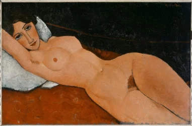 Reclining Nude Woman on White Cushion