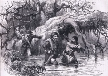 Clarke and his soldiers crossing the Wabash, illustration from Cassells History of the United States published by Cassell, Petter & Galpin, c.1900