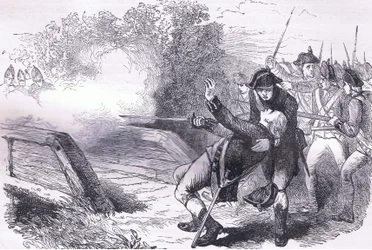 Death of Isaac Davis, illustration from Cassells History of the United States published by Cassell, Petter & Galpin, c.1900