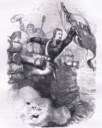 Sergeant Jasper recovers the flag, illustration from Cassells History of the United States