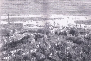 View of Boston by Bunkers Hill, illustration from Cassells History of the United States published by Cassell, Petter & Galpin, c.1900