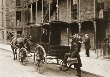 An ambulance at Bellevue Hospital, New York City, 1896