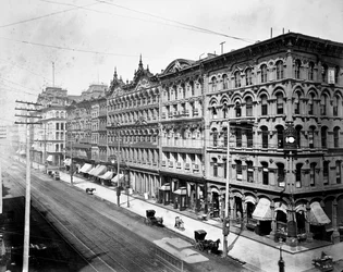 East side of State Street looking North from Madison Street, Chicago, c.1878