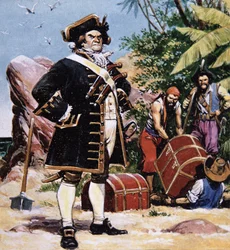 Pirate chief burying treasure